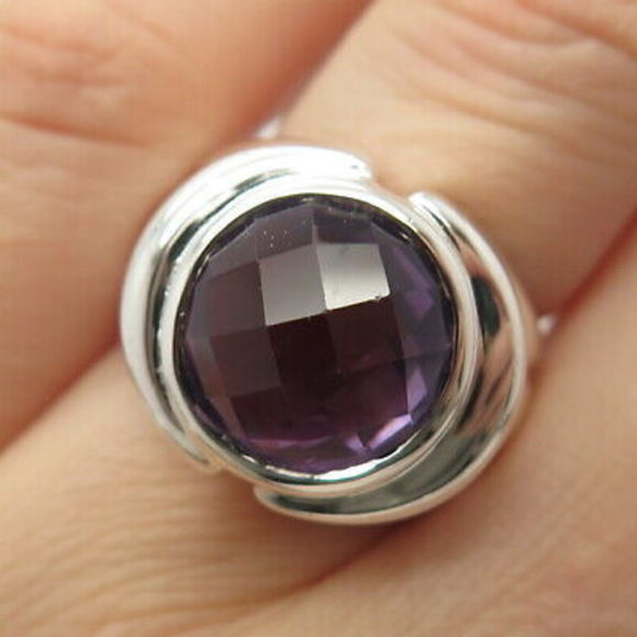 Jewelry - 925 Sterling Silver Real Amethyst Gemstone Domed Ring Size 6 3/4